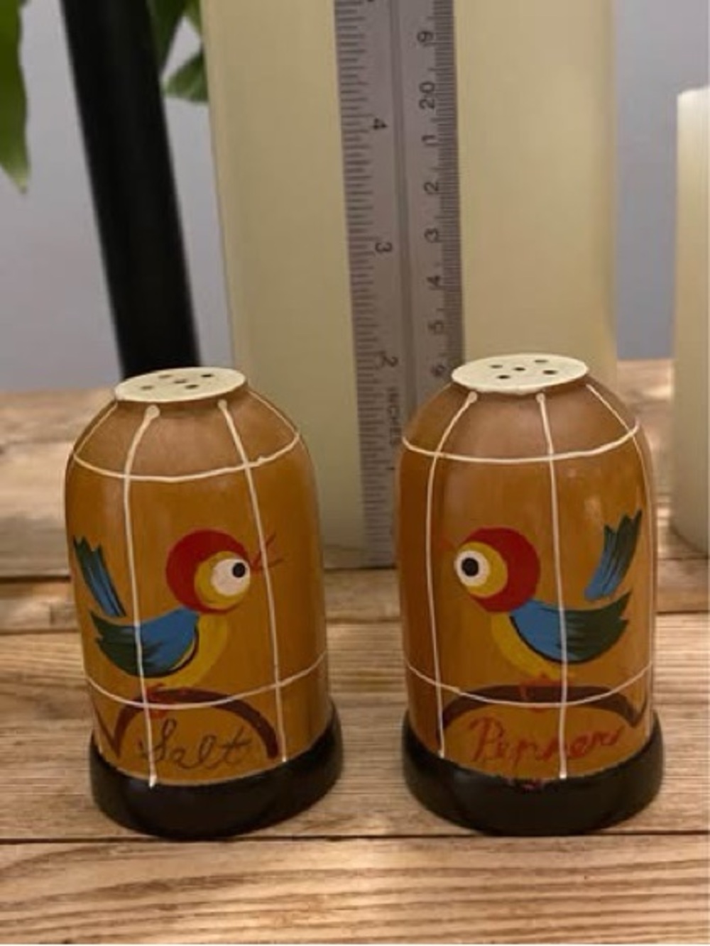 Vintage Hand-Painted Wooden Birdcage Salt & Pepper Shakers - Made in Portugal